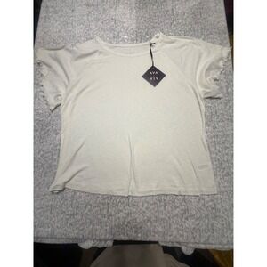 AVA & VIV Womens Plus Size White T Shirt Ruffle Sleeve Casual Top 2X NWT….